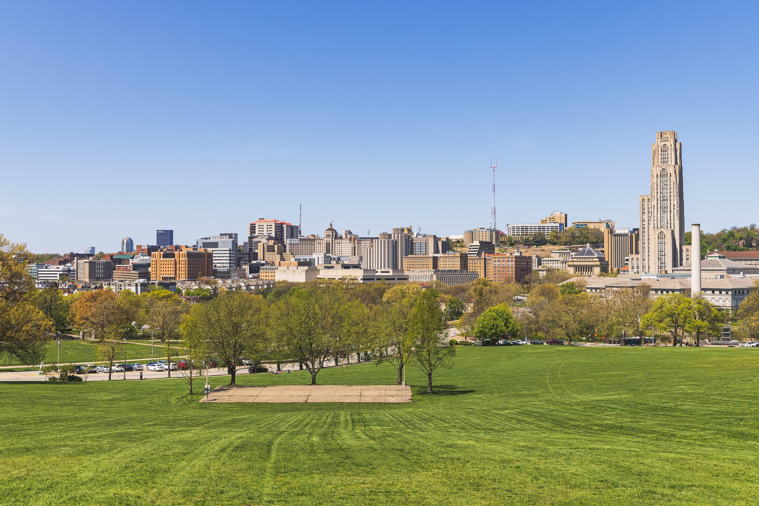 The Pittsburgh skyline from Flagstaff Hill in Schenley Park