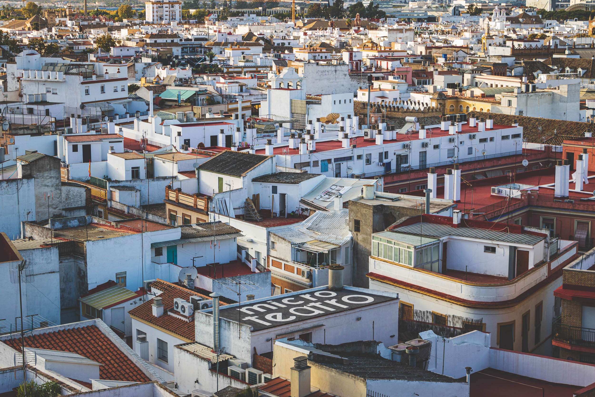 An overhead view of rooftops in Sevilla, Spain