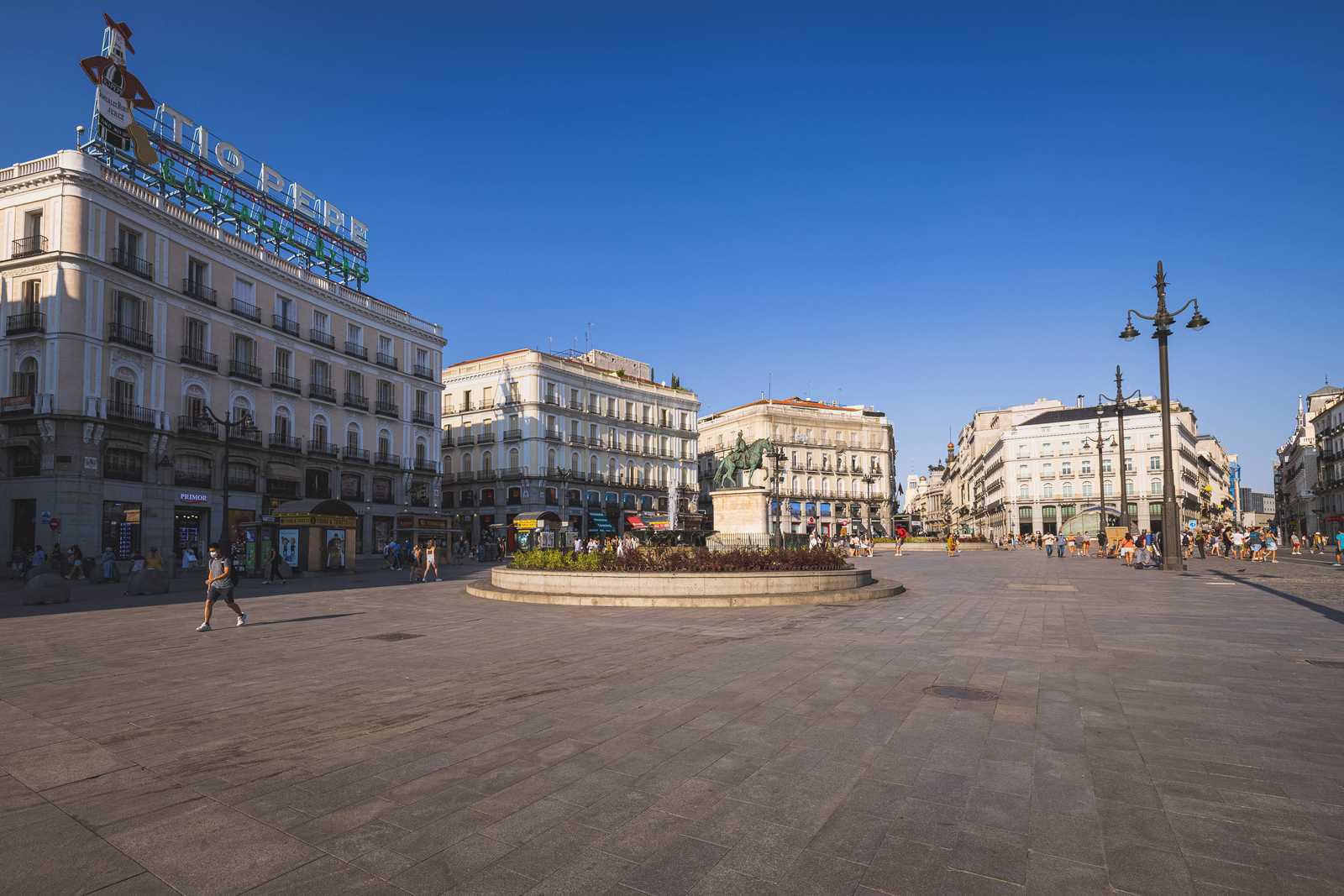Puerta del Sol, one of the busiest open spaces in Madrid and the center of the city