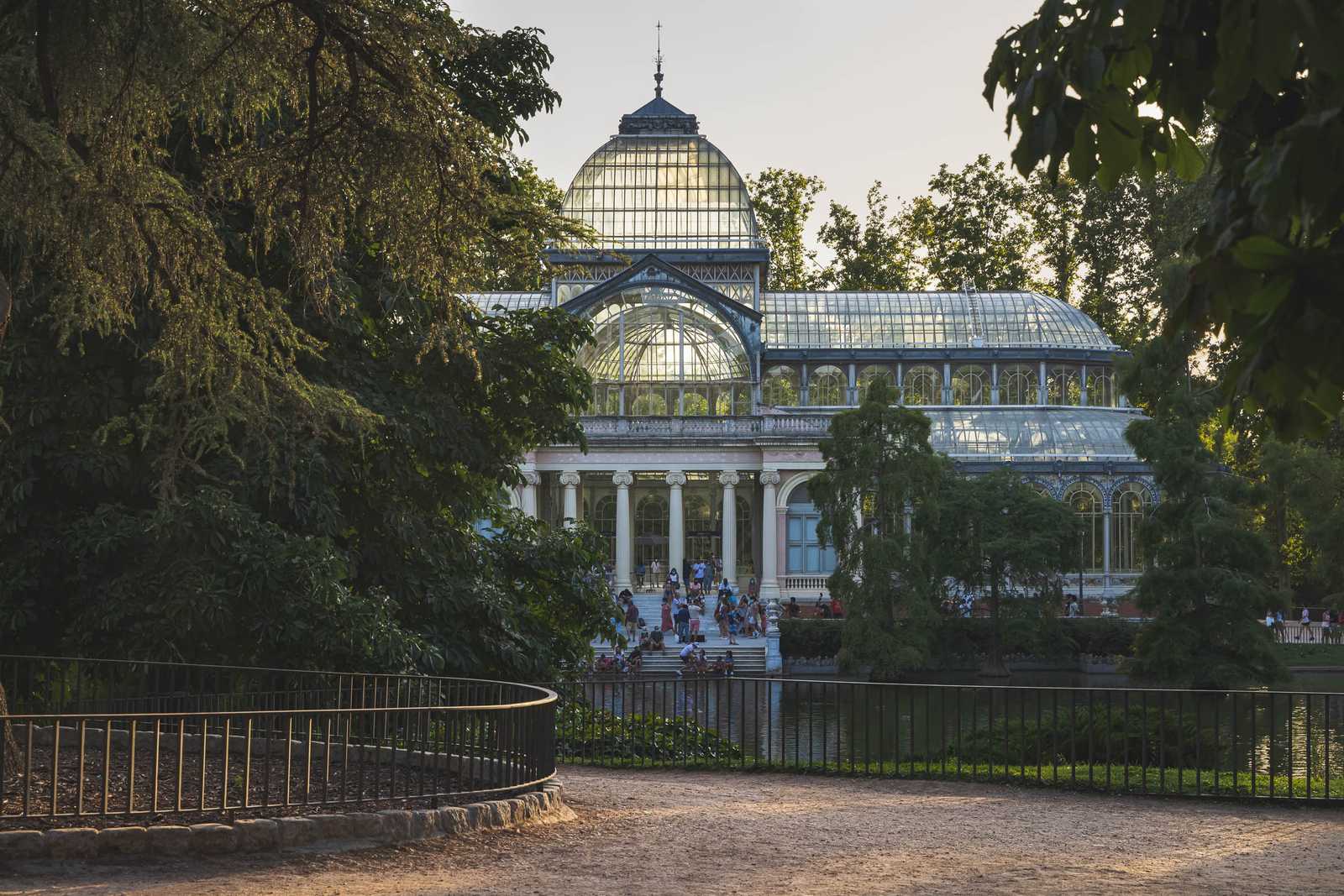 The Crystal Palace in Parque del Buen Retiro around sunset