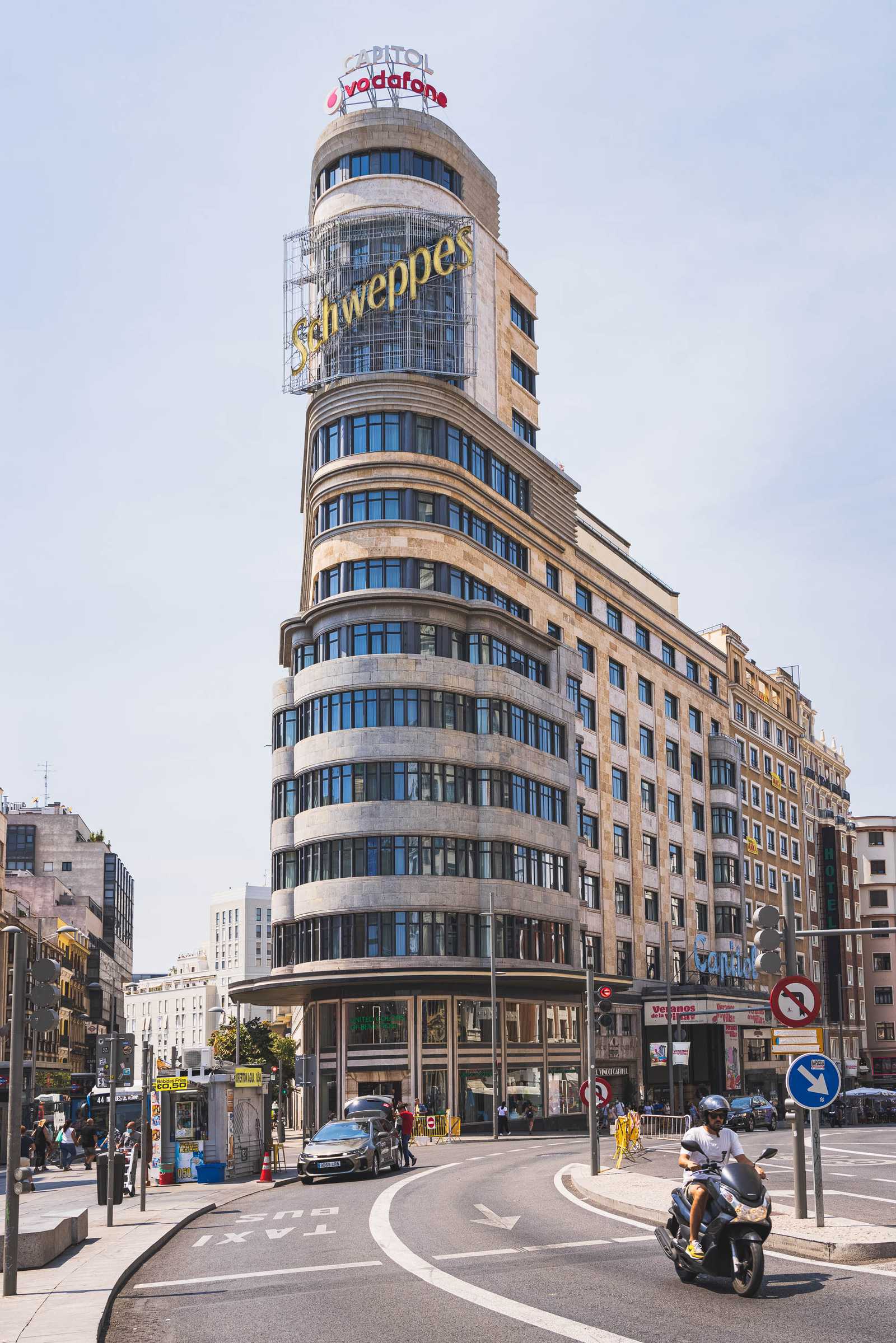 The iconic Schweppes sign above Callao in Madrid